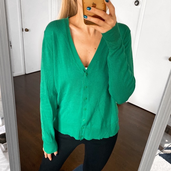 🍃 CASUAL SPRING GREEN KNIT CARDIGAN SWEATER! - Picture 1 of 9